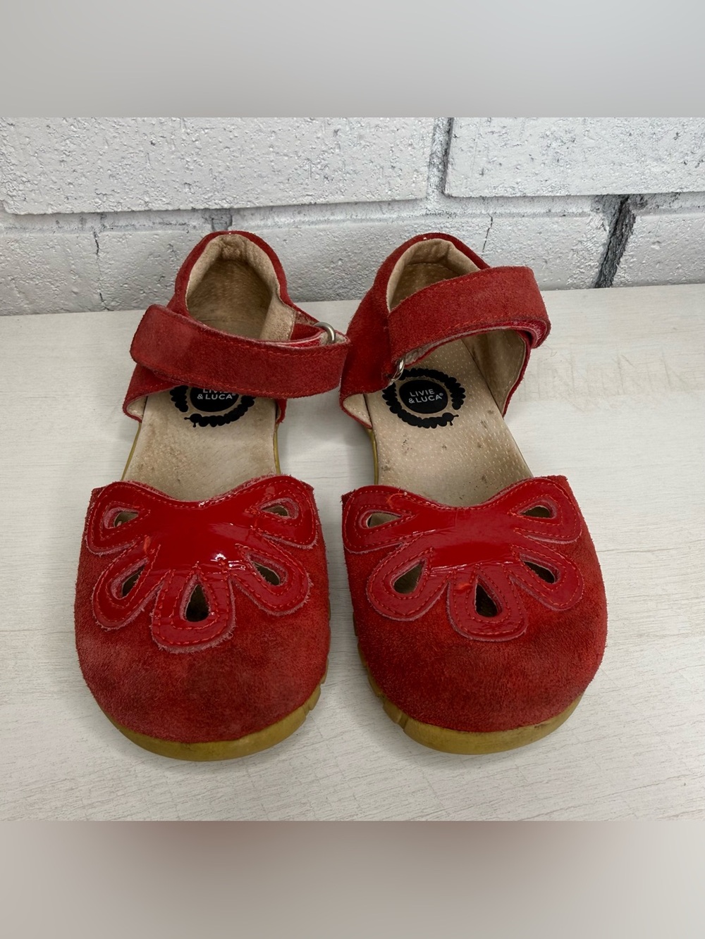 Livie & Luca Petal Red Suede Patent Leather Mary Jane Shoes Girls Size 11